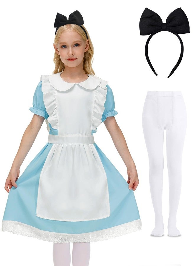 BesserBay Halloween Big Girls Puff Sleeve Midi Blue White Tie Waist 3 PC Outfit with Headband Stockings 12 Years - Image 1